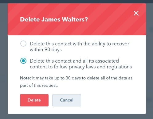 GDPR soft and hard delete options in HubSpot